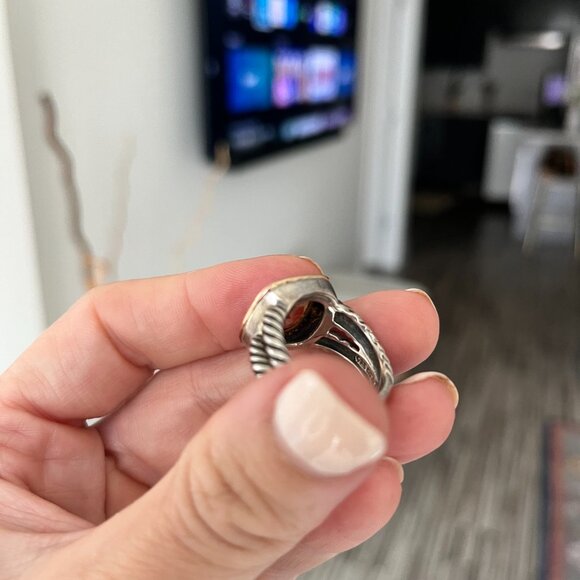 David Yurman Silver 18k Rose Gold Albion11mm Morganite Diamond Ring Size 7 - Picture 3 of 5